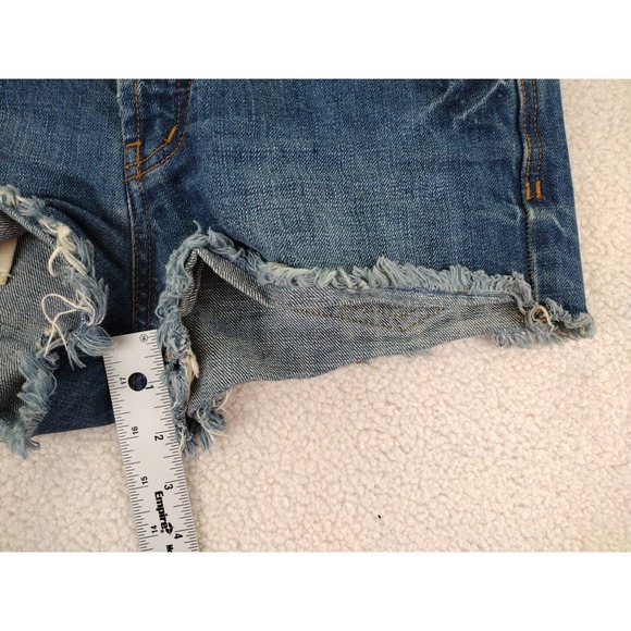 Free People‎ Denim Cutoff Shorts Blue Frayed Hem Button Fly Women Size 25 - Picture 7 of 13